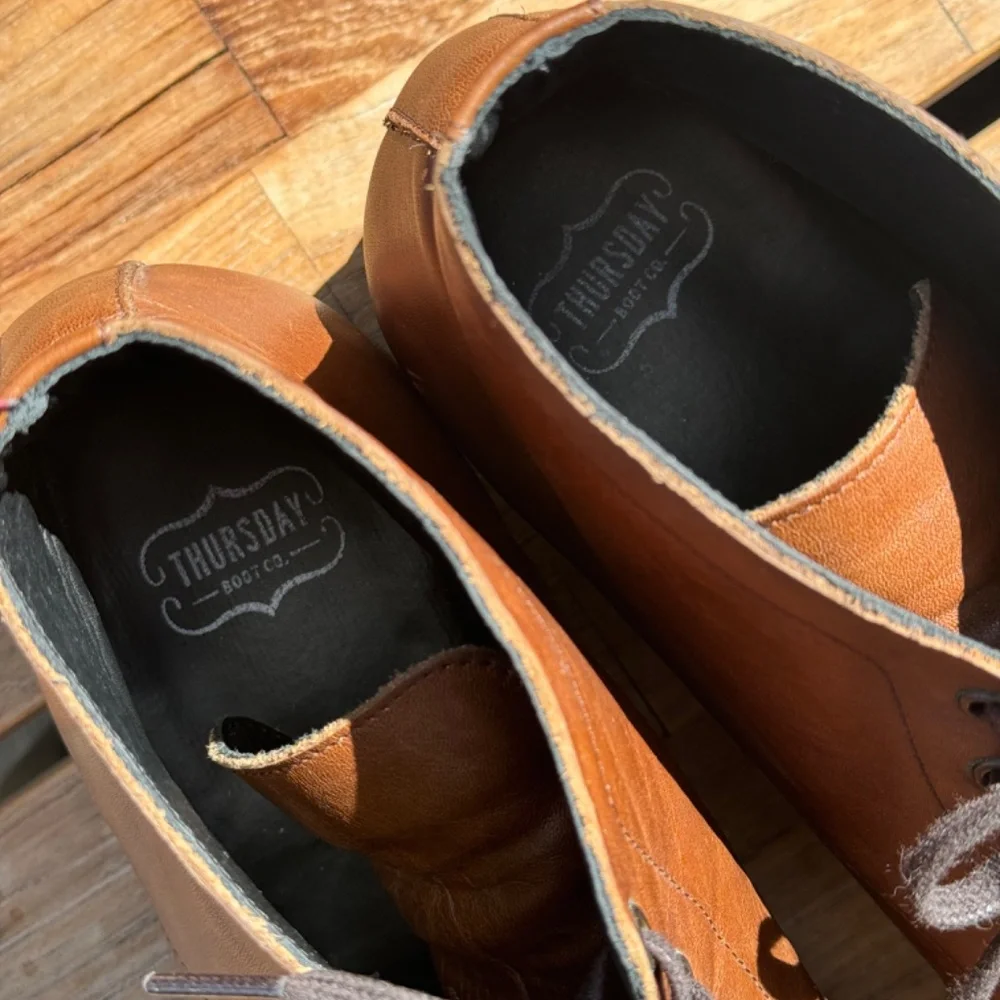 Thursday Boot Company Brown Leather Cap-Toe Lace-Up Boots